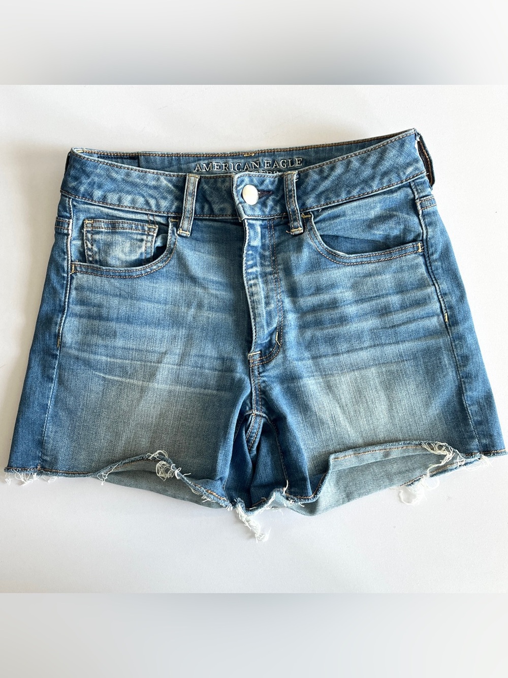 American Eagle hi rise shortie womens 6 super stretch blue jean denim cutoff